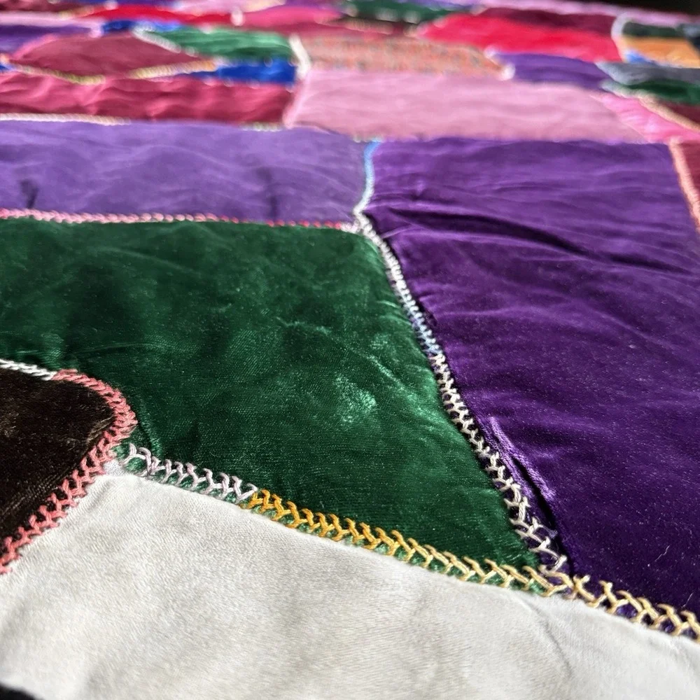 VTG Handmade Velvet Crazy Quilt 65x60 Alice Bjelland Patchwork Renaissance Jewel